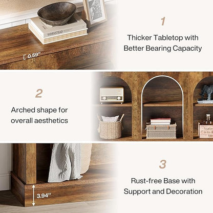 Tribesigns Farmhouse Console Table, 63-Inch Long Entryway Table with 3 Tier Storage, Wooden Rectangular Sofa Table Behind The Couch for Entrance, Hallway, Living Room, Brown | Entryway Table, 3 Tier Storage, Rectangular, Sofa Table, Behind The Couch, E...
