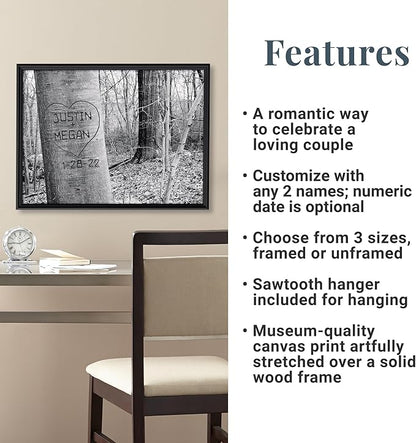 Let's Make Memories Personalized Canvas Wall Art For Couples - Engagement, Wedding, Newlyweds, Anniversary - Home Decor - Carved Heart B&W - Canvas - 11x14