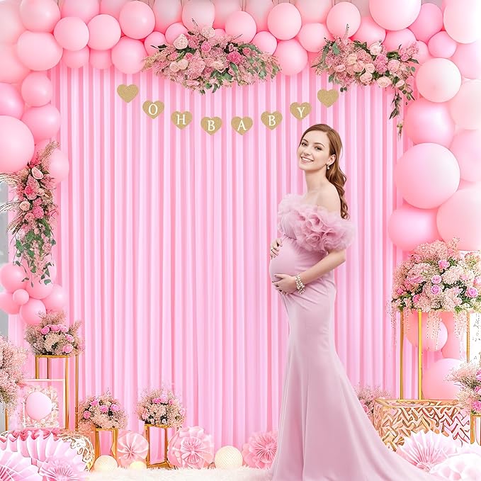 10x10 Pink Backdrop Curtain for Parties Baby Shower Wrinkle Free Pink Photo Curtains Backdrop Drapes Fabric Decoration for Wedding Birthday Party 5ft x 10ft,2 Panels