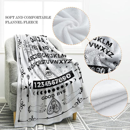 Jekeno Ouija Board Blanket Gifts for Women Men Kids Girls Boys Halloween Christmas Home Bedroom Living Room Decor Soft Comfort Lightweight Throw Blankets White 60"x80"