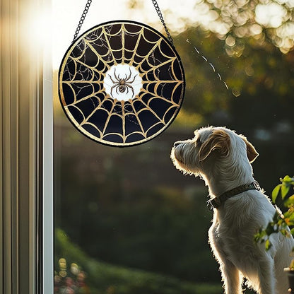 Stained Glass Window Hanging - Black Gold Spider Suncatcher for Door Terrace Garden Home Decor Halloween Sun Catcher Christmas Birthday Gifts for Lovers Women Men Dad Mom Nana 7.8 in