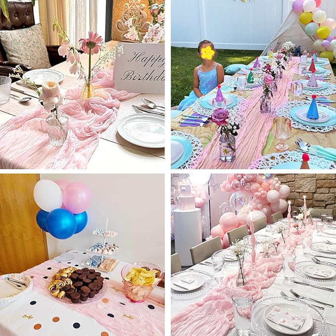 12 Pack Light Pink Table Runner Cheesecloth Rustic Sheer Gauze Table Runner 35x120 Inch for Wedding Baby Shower Bridal Shower Party Fall Thanksgiving Home Decorations