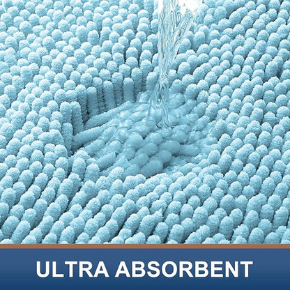 Smiry Luxury Chenille Toilet Rugs U-Shaped 24x20, Soft Absorbent Non-Slip Contour Bathroom Rugs for Toilet, Machine Washable Contoured Bath Mats, Sky Blue