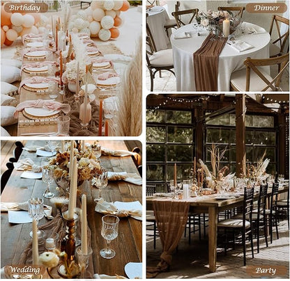 6 Pack Brown Cheesecloth Table Runner 35x120 Inch Gauze Coffee Table Runner Rustic Boho Cheese Cloth Sheer Runner for Wedding Baby Shower Bridal Shower Birthday Party Decorations