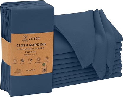 Zoyer Cloth Napkins Set of 12, 18x18 Inches Cotton Enrich Napkins Cloth ‎Washable, Soft & Durable Dinner Napkins for Parties, Wedding, Christmas, ‎Thanksgiving & Everyday Use - Navy Blue