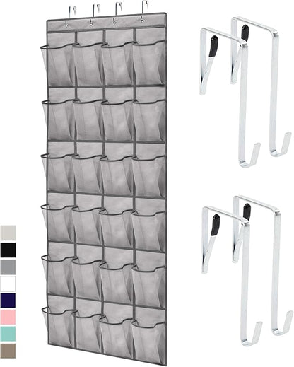 GORILLA GRIP Over the Door Shoe Organizer, 24 Large Breathable Mesh Pockets, Space Saving Hanging Storage Holder, Closet Rack Hanger Holds Up to 40 lbs, Hangs on Closets for Shoes, Accessories, Grey