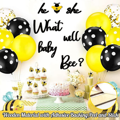 Wooden Baby Bee Gender Reveal Party Decorations Decal He or She What Will Baby Bee Babys Shower Signs for Backdrop Stickers Bumble Bees Theme Boy or Girl Letters for Balloon Arch Banner Supplies