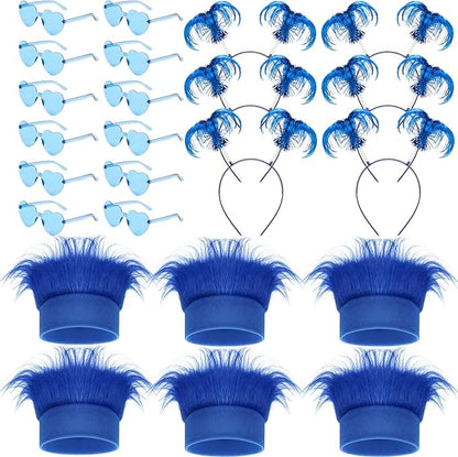 Yunsailing 24 Pcs Blue Hairy Costume for Women Ponytails Hairy Headband Feathers Heart Shape Sunglasses Outfits for Men(Blue)