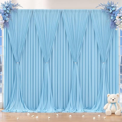32 x 10ft Baby Blue Backdrop Curtain for Baby Shower Blue Photo Backdrop Curtains Wrinkle Free Drapes for Backdrop Soft Long Curtains for Backdrop Decoration Birthday Parties Wedding Baptism, 8 Panels