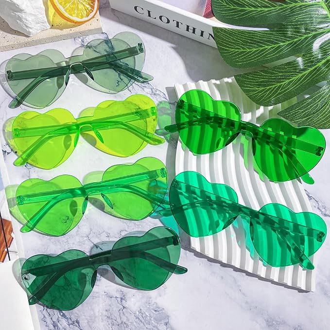 SUNOVELTIES 18 Heart Shape Rimless Sunglasses Transparent Candy Color Party Glasses Colored Eyewear for Women