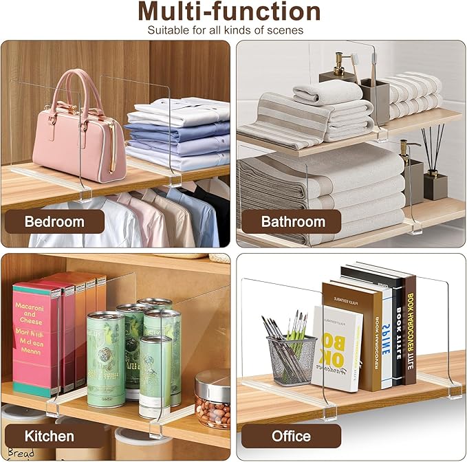 8 Pack Shelf Dividers, Adjustable Shelf Dividers for Closet Organization with Non-Slip Design, Clear Acrylic Shelf Dividers for Clothes, Handbags, Purses, Towels, Bookshelf in Home Organization