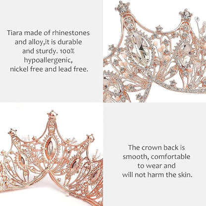 COCIDE Rose Gold Tiara and Crown for Women Crystal Headband for Girls Mermaid Queen Head Band Princess Hair Accessories for Birthday Party Bride Wedding Prom Halloween Costume Cosplay