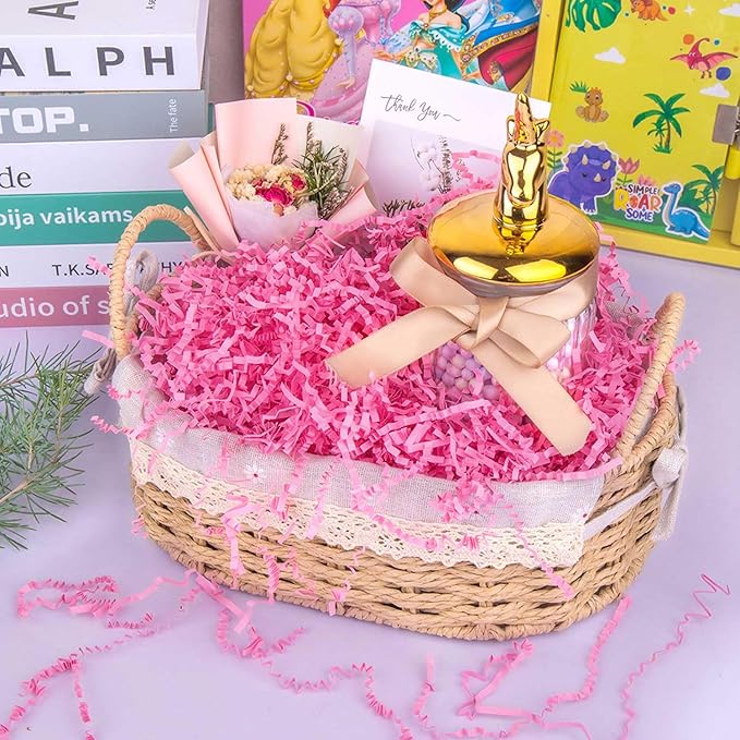 Caleihd 1/2 LB Crinkle Cut Paper Shredded Filler Paper for Gift Baskets Gift Box Confetti Shreds Decoration Stuffing for Birthday, Weddings, Anniversaries, Christmas Wrapping Pink