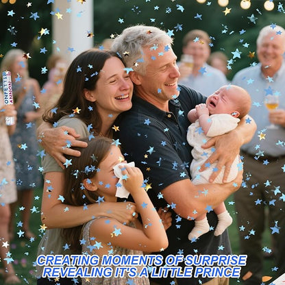 4 Pack Gender Reveal Confetti Cannon, 12 in Blue Star Shaped Paper Party Poppers Cannons, Confetti Poppers For Baby Boy Gender Reveal Baby Showers (Star, Blue)