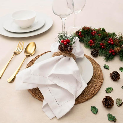 Blue Needles Set of 6 Hemstitch Linen Napkins 100% Cotton White Cloth Dinner Napkins 18x18 inches, Soft, Reusable, Absorbent, Washable, Ideal for Fall Thanksgiving Events, Parties & Everyday Use