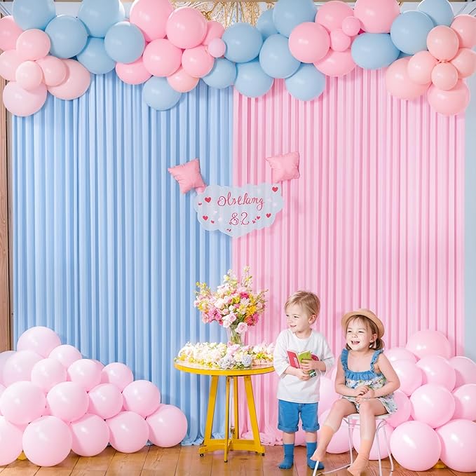 Pink Blue Backdrop Curtains for Gender Reveal Boy or Girl Parties Wrinkle Free Photo Curtains Backdrop Drapes Fabric Decoration for Birthday Party Baby Shower 5ft x 7ft,2 Panels
