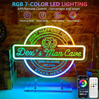 Custom Bar Neon Sign for Man Cave Wall Decor, Personalized Man Cave LED Neon Lights Gifts for Men Dad, 3D Art Customizable Home Bar Light Up Signs for Pub Game Room Bistro Basement Party Decoration
