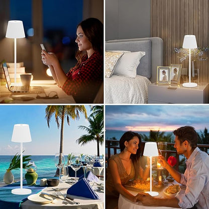 Ralaby IP54 Cordless Table Lamps Portable Rechargeable Battery Operated Lamp, Modern Aluminum Dimmable Indoor/Outdoor Cordless Desk Lamp for/Restaurant/Bar/Cafe/Bedroom (2 Pack,White,4800mAh)