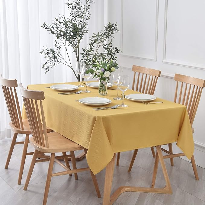 maxmill 2 Pack 60 x 84 Inch Ochre Yellow Textured Rectangle Tablecloth Water Resistant Wrinkle Free Spillproof, Soft Jacquard Table Cloth for Banquet Parties Holiday Dinner, Indoor and Outdoor Use