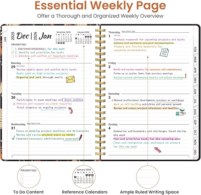 2026 Planner, Weekly and Monthly Planner for Women, Jan 2026 - Dec 2026 Pretty 2026 Calendar Planner with Monthly Tabs, Inner Pocket, Spiral Binding, Perfect for Office Home School - 6.3" x 8.5", Fluttering Night