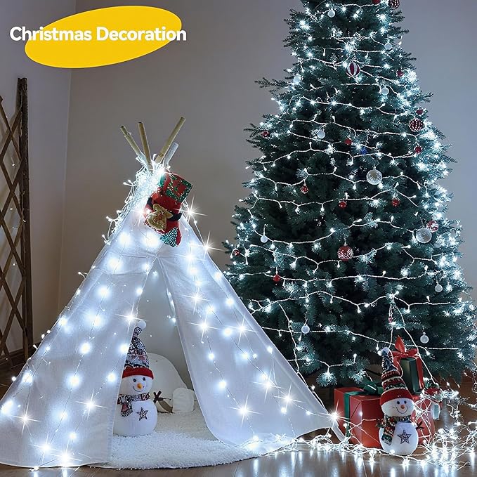 4 Pack 240LED Christmas Fairy Lights Battery Operated - 20FT Twinkle Lights with 2 Lighting Modes Indoor Outdoor, Waterproof Led Fairy String Lights for Bedroom, Classroom, Dorm, DIY Decor, Cool White