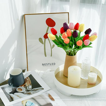 ONLY ART Artificial Multicolor Tulips 20 Pcs – 13.5 Inch PU Faux Flowers with Bendable Stems for Home Décor, Wedding Centerpieces, DIY Floral Arrangements, Table Decorations