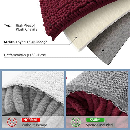 Smiry Luxury Chenille Bathroom Rugs 44x32, Extra Soft and Absorbent Shaggy Bath Mat, Machine Washable, Non-Slip Plush Carpet Runner for Tub, Shower, and Floor, Home Decor Accessories, Burgundy