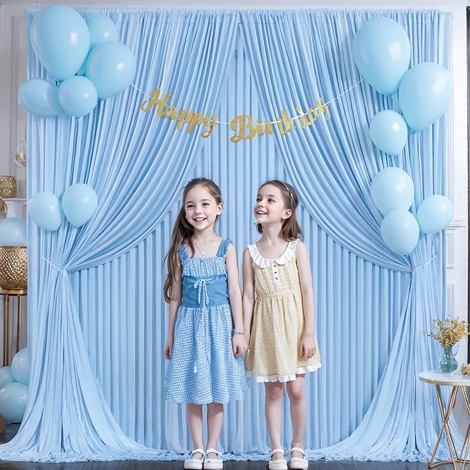 10x10 Baby Blue Backdrop Curtain for Baby Shower Parties Wrinkle Free Light Blue Curtains Backdrop Drapes Fabric Decoration for Birthday Party Photography 5ft x 10ft,2 Panels