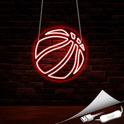 Basketball Neon Sign, Neon Signs for Wall Decor Red LED Light Up Signs Home Decor for Bedroom Club Party Bar Shop USB Operated