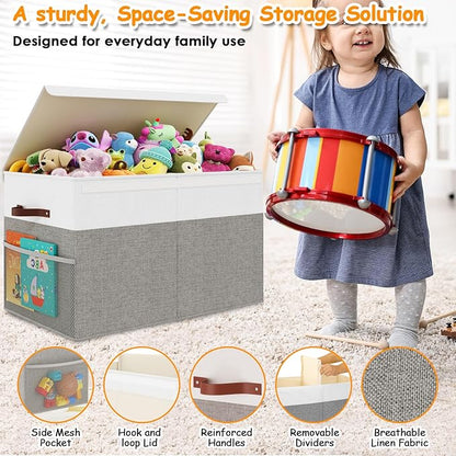Large Toy Storage Box with Lid Upgraded Toy Storage Chest Organizer with Divider Foldable Toy Bin for Kids Boys Girls Playroom Nursery Bedroom (25"x13"x16")