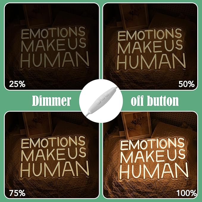Emotions Make Us Human Neon Sign Dimmable Switch Neon Signs for Wall Decor USB Warm White Led Light Up Signs for Home Museum Bar(16.5”*10.6”)