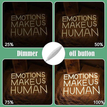 Emotions Make Us Human Neon Sign Dimmable Switch Neon Signs for Wall Decor USB Warm White Led Light Up Signs for Home Museum Bar(16.5”*10.6”)