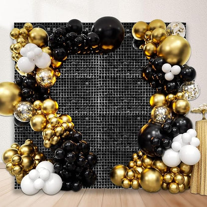 48 PCS Black Shimmer Wall Backdrop, Square Sequin Photo Backdrops Panel, Glitter Wall Background for Birthdays, Weddings, Halloween, Engagements, Disco Bachelorette Party Decoration (6FTx8FT)