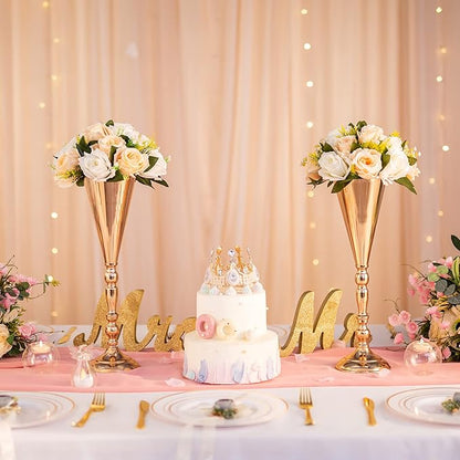 Gold Vase Centerpiece Table Decorations - 10 Pcs Metal Tabletop Flower Stand, Wedding Decorations for Reception, 16.5in Trumpet Tall Flower Vase for Birthday, Weddings, Anniversary, Home Decor