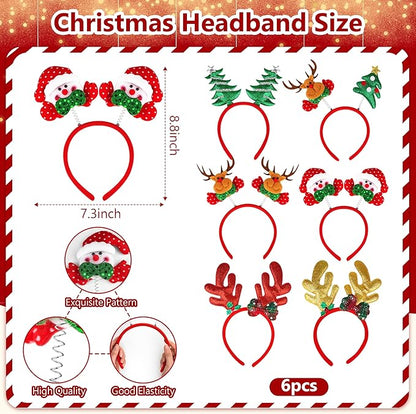 fiintrwa Christmas Headband Beads Necklace Hair Hoop Eyewear Eyeglass Santa Hat Photo Props for Xmas Party Decoration Supplie