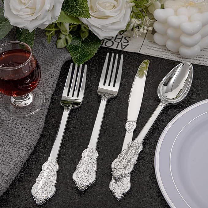 Supernal 360pcs Plastic Silverware, Silver Disposable Cutlery,Silver Plastic Silverware include 120 Plastic Forks, 120 Plastic Spoons, 120 Plastic Knives, Perfect for Birthday,Party,Wedding