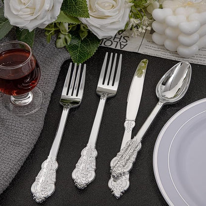 Supernal 360pcs Plastic Silverware, Silver Disposable Cutlery,Silver Plastic Silverware include 120 Plastic Forks, 120 Plastic Spoons, 120 Plastic Knives, Perfect for Birthday,Party,Wedding