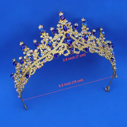 COCIDE Blue Crowns fpr Women Tiaras for Women Royal Blue Crown Hair Accessories Princess Halloween Cosplay Birthday Pageant Bride Headpieces Wedding Bridal