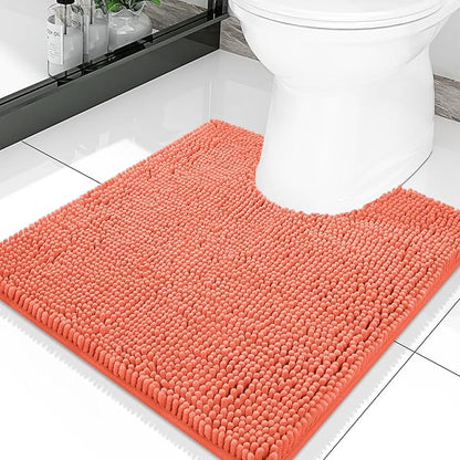 Smiry Luxury Chenille Toilet Rugs U-Shaped 20x20, Soft Absorbent Non-Slip Contour Bathroom Rugs for Toilet, Machine Washable Contoured Bath Mats, Coral