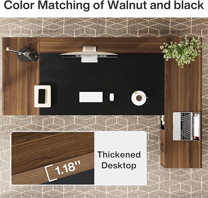 Tribesigns 78" L-Shaped Executive Desk, Extra Large Modern Office Desk with Drawers and File Cabinet, Business Furniture with Storage Shelves, Big Computer Desk for Home Office (Light Walnut + Black)