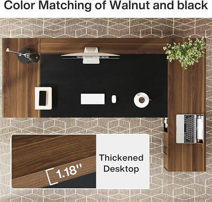 Tribesigns 78" L-Shaped Executive Desk, Extra Large Modern Office Desk with Drawers and File Cabinet, Business Furniture with Storage Shelves, Big Computer Desk for Home Office (Light Walnut + Black)
