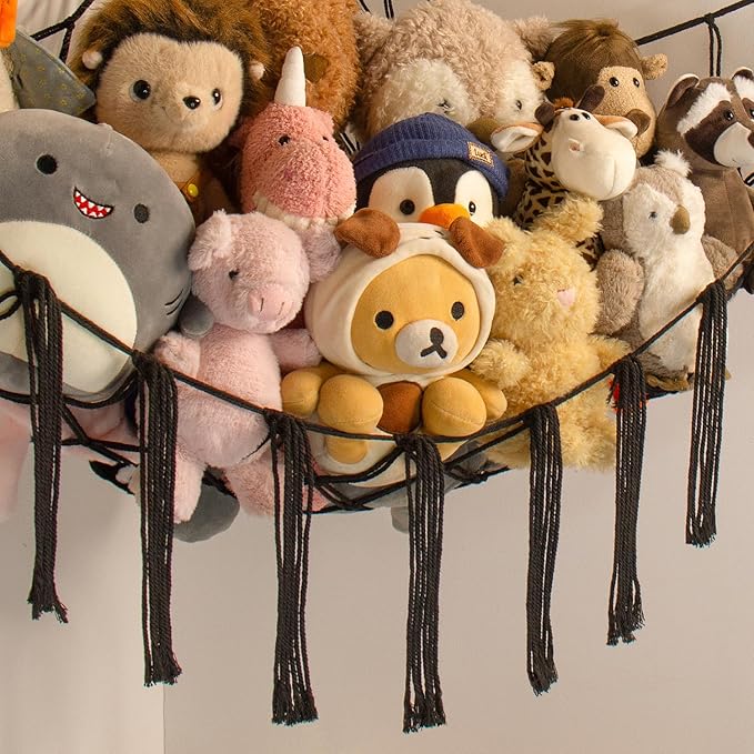 Stuffed Animal Storage Hammock or Net Corner - Large Toy Hammock Net for Stuffed Animals Room Decor - Cute Stuff Animal Organizer Plush Holder - Kids Baby Nursery Essentials Wall Bedroom Home Decor
