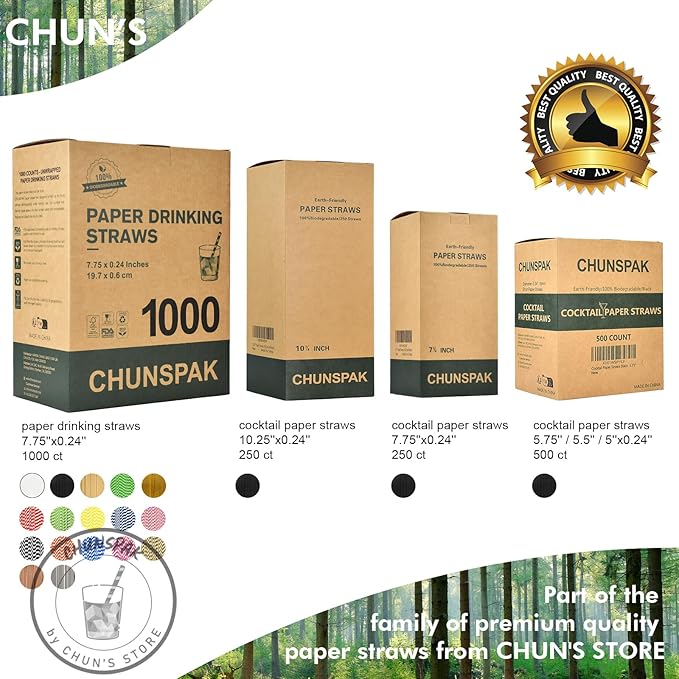 White Paper Drinking Straws Bulk, 1000 Counts, 7.75" Long, 0.24" Diameter - Restaurants and Bars Pack