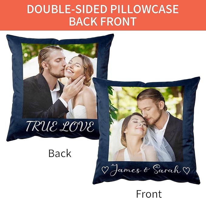 Easycosy Custom Pillow with Picture & Text, Two-Sides Velvet Customized Photo Pillowcase, 20"x20" Personalized Pillow Cover with Photo, Valentine Custom Love Keepsake Gifts (Optional Pillow Insert)
