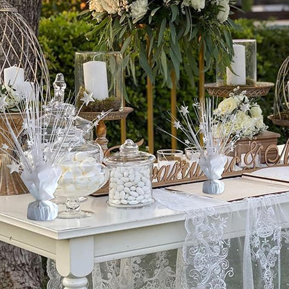 12 Pack White Foil Spray Centerpieces Stars Brust Table Centerpieces for Wedding Birthday Anniversary Holiday Party Decor, White Star Balloon Wights for Party, Table Decor for Party