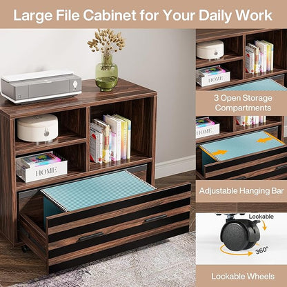Tribesigns 62.2" Executive Desk with Mobile File Cabinet, L-Shaped Office Desk with Storage Shelves, Large Computer Table Business Workstation Set for Home Office, Dark Brown