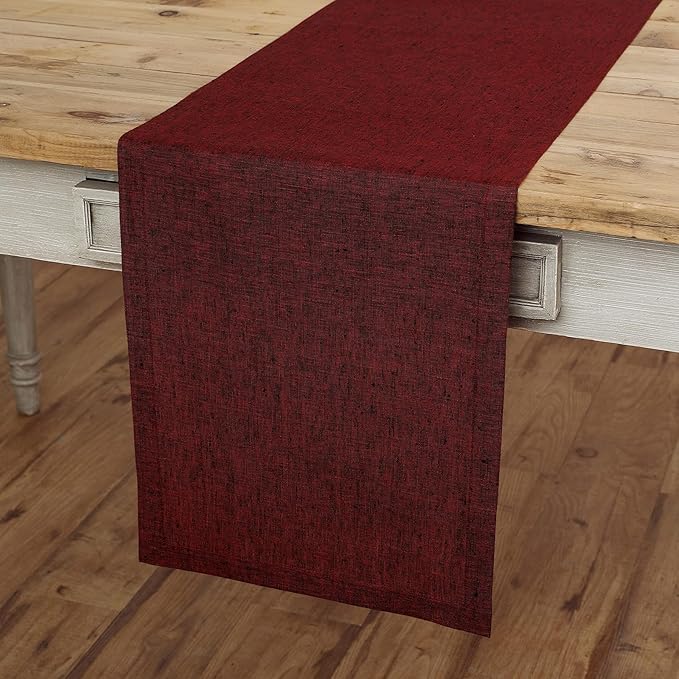 Solino Home Linen Red Garnet Table Runner 108 Inches Long - Athena, 100% Pure Linen Dining Table Runner 14 x 108 Inch for Fall, Autumn, Holiday, Winter, Christmas, New Year