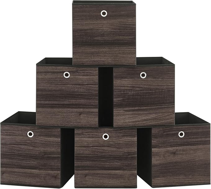 SONGMICS Storage Cubes, Set of 6 Storage Bins with Handles, Foldable Oxford Fabric and Non-Woven Fabric Storage Boxes, 13 x 13 x 13 Inches, Fit Cube Storage Unit, Chestnut Brown URFB133K01