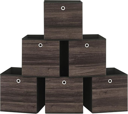 SONGMICS Storage Cubes, Set of 6 Storage Bins with Handles, Foldable Oxford Fabric and Non-Woven Fabric Storage Boxes, 13 x 13 x 13 Inches, Fit Cube Storage Unit, Chestnut Brown URFB133K01