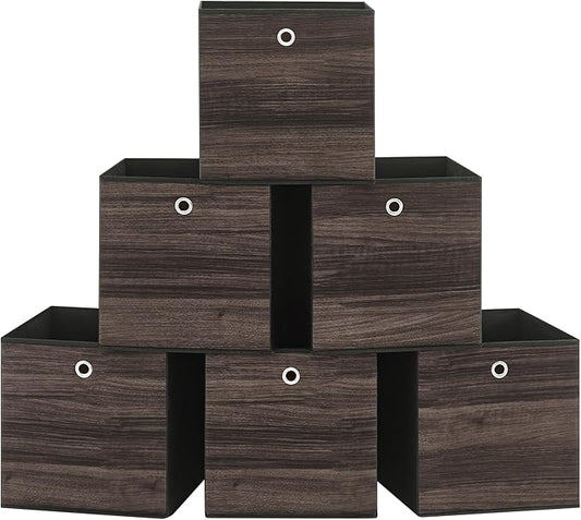 SONGMICS Storage Cubes, Set of 6 Storage Bins with Handles, Foldable Oxford Fabric and Non-Woven Fabric Storage Boxes, 13 x 13 x 13 Inches, Fit Cube Storage Unit, Chestnut Brown URFB133K01